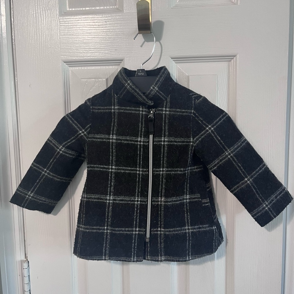 Cherokee girls toddler 18 M Black and White Pea Coat Classic plaid zipper